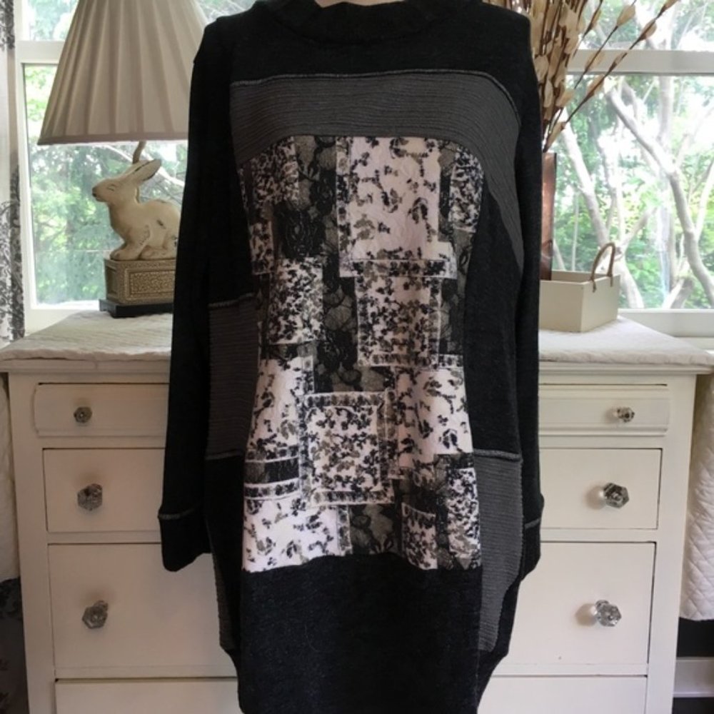 Gray Patchwork Floral Sweater Dress
